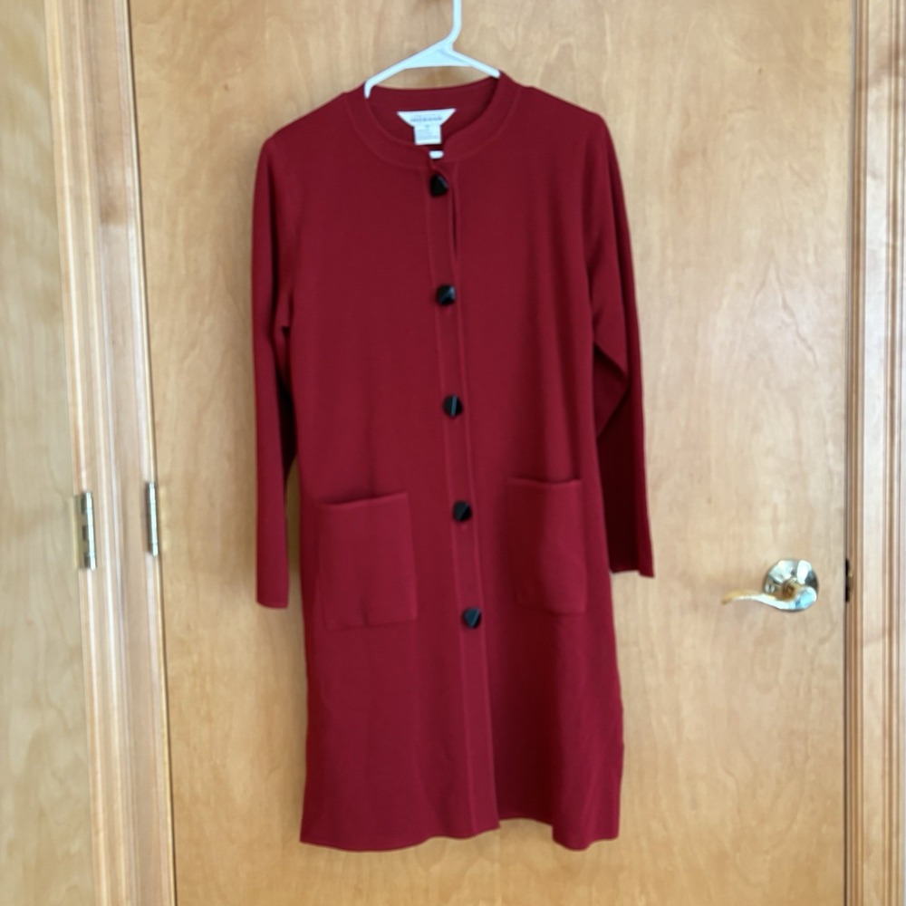 EXCLUSIVELY MISOOK Berry Raspberry Ribbed Knit Long Cardigan Sweater Coatigan XS